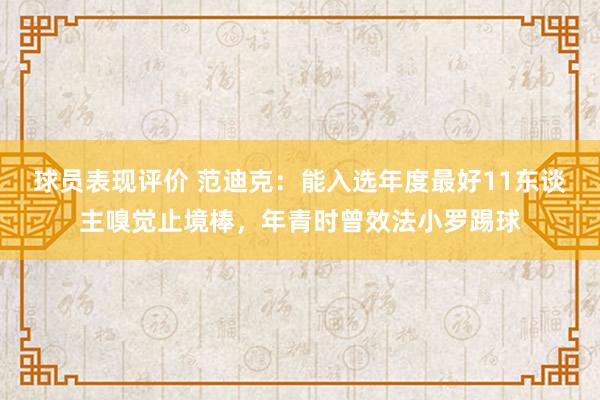 球员表现评价 范迪克：能入选年度最好11东谈主嗅觉止境棒，年青时曾效法小罗踢球